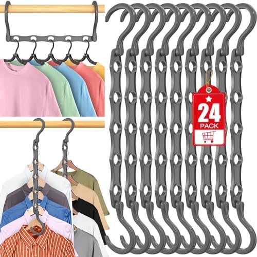 24 Pack Hangers Space Saving Magic Plastic Hanger Organizer Grey by Besslly