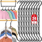 24 Pack Hangers Space Saving Magic Plastic Hanger Organizer Grey by Besslly