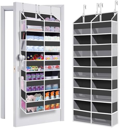 UVIAHOMI Heavy Duty Over The Door Organizer 5 Tiers, Extra Large Behind Door Storage of 10 Front & 10 Mesh Pockets, 80lb Weight Capacity, Hanging Doors Storage for Closet Bedroom Nursery, Dark Gray by UVIAHOMIHOMEORGANIZER