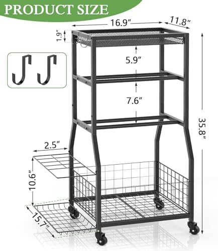 Home Gym Storage Rack, Dumbbell Rack with Yoga Mat Storage, Weight Rack Stand with Lockable Wheels and Hooks, Home Workout Equipment Organizer for Yoga, Dumbbell, Kettlebells, Ball Storage - Image 3