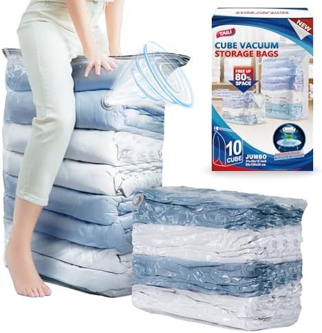 TAILI 10 Pack Cube Vacuum Storage Bags, Jumbo Size(31x40x15 inch), Clear by TAILI