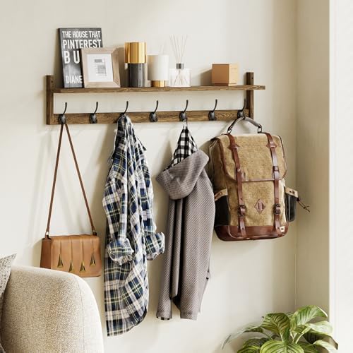 BAMEOS 35" L Wooden Coat Rack Wall Mount, Large Wall Coat Hooks with Shelf, Wall Hanging Shelf with 7 Dual Metal Hooks for Entryway, Bathroom, Kitchen, Living Room, Bedroom - Image 6