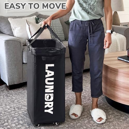 CHICVITA 75L Laundry Basket with Wheels 2-Pack, Wash Bags, Black - Image 6