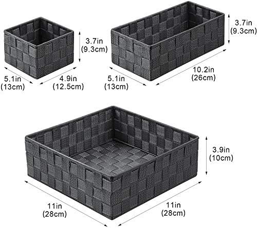 Posprica Woven Storage Baskets for Organizing, Small Baskets Cube Bin Container Tote Organizer Divider for Drawer, Closet, Shelf, Dresser, Set of 4(Dark Grey) - Image 3