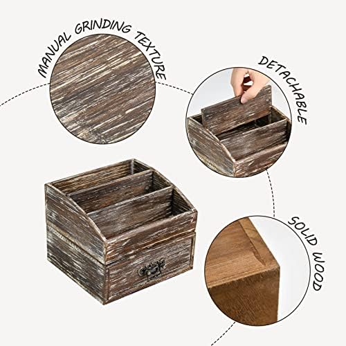 Office Desk Organizer with Drawers & Dark Brown Vintage Wood Desktop Storage Caddy 2pcs/set Workspace Supplies Farmhouse Mail Countertop Organizer Makeup Storage Box for Home Decor Supplies Vanity…… - Image 4