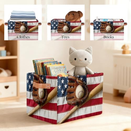 Baseball Storage Basket Toy Storage Bins Collapsible Cube Organizer - Image 7