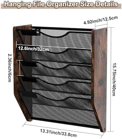 Wall File Organizer,5 Tier Mesh Mail Organizer Wall Mounted,Hanging File Holder,Magazine Rack for Documents,Magazine,Literature,File,Mails,Envelopes - Image 7