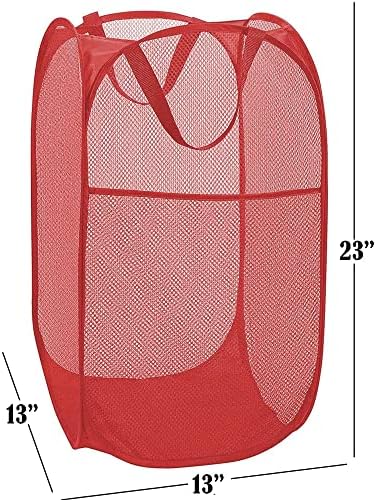 BATTOO Deluxe Strong Mesh Pop up Laundry Hamper Basket with Side Pocket for Laundry Room, Bathroom, Kids Room, College Dorm or Travel Red - Image 2