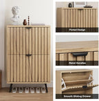 Smuxee Shoe Cabinet with 2 Flip Drawers, 23.6" Natural Hidden Shoe Storage Cabinet with Fluted Design, Freestanding Shoe Organizer Cabinet for Entryway, Hallway, Closet, Living Room - Image 5