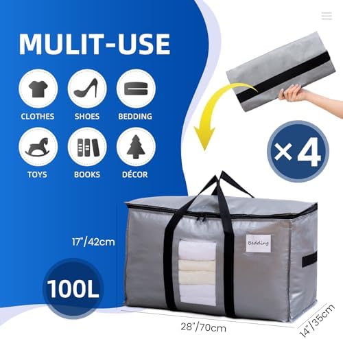 TAILI 4 Pack Silver Extra Large Moving Bags,Storage Bag with Visible Window - Image 2