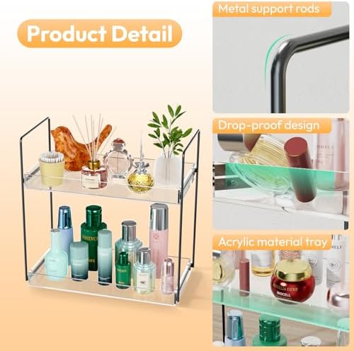 NPPLUS 2 Tier Bathroom Counter Organizer Matte Black+Clear Acrylic Vanity - Image 3