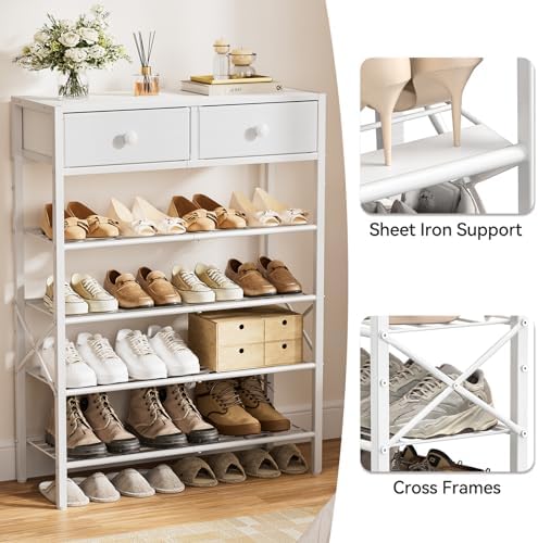 5 Tier Shoe Rack with 2 Drawers, 16-20 Pairs Greige - Image 6