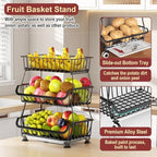 3-Tier Rolling Pantry Cart with Wheels, Stackable Wire Storage Floor Organizer for Kitchen Pantry Snack Shelves, Fruit Basket Stand, Vegetable Storage Rack for Food Snacks Onion Potato - Image 6