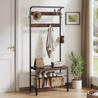 NEWBULIG Coat Rack, Hall Tree with Shoe Bench, 4-in-1 Entryway Organizer with 10 Hooks and Storage Shelf, Rustic Wood Entryway Bench for Mudroom, Living Room, Bedroom, Brown by NEWBULIG