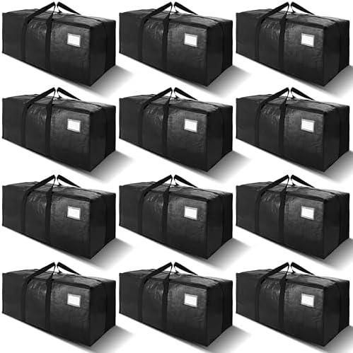 VELVETSURE 12 Pack Heavy Duty Extra Large Moving Bags W/Backpack Straps - Strong Handles & Zippers, Storage Totes For Space Saving, Fold Flat, Alternative to Moving Box and Storage Bin, Black by VELVETSURE