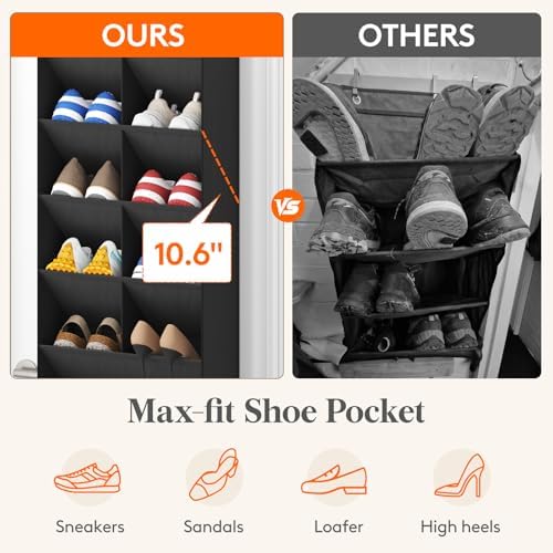 Lifewit 6 Tier Over the Door Shoe Organizer with 11 Large Deep Pockets, Fabric Hanging Shoes Shelf for Closet, Dorm Storage, Fit Up to 12 Pair Shoe Rack Holder for Sneakers, Boots, Black - Image 3