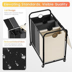 180L Laundry Sorter 3 Section, Rolling Laundry Basket with Wheels and Lid - Image 4