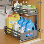 1-Pack Under Sink Organizers and Storage,2-Tier L Shape Pull Out Cabinet Organizer With Round Tube Slide Rails,Hight Adjustable Slide Out Drawers for Kitchen&Bathroom,Multi-Purpose Storage Shelf-Gray by UnderSinkOrganizer