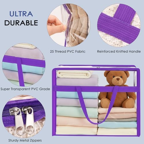 Blanket Storage Bags 4 Pack 60L Clothes Comforter Bedding Container Purple - Image 3