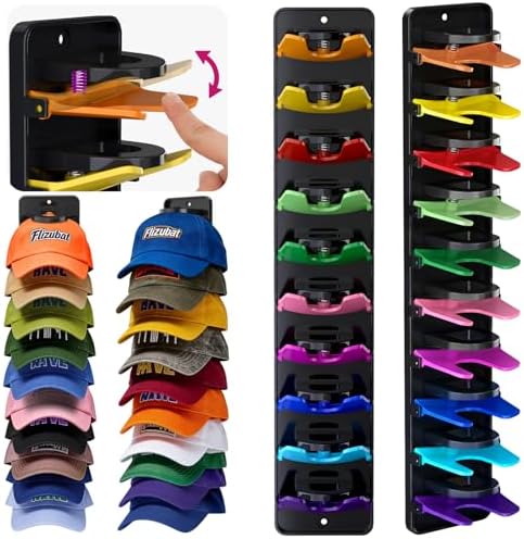 2 Pack Wall Mounted Hat Rack, Hat Organizer for Baseball Caps, Colorful by Flizubat
