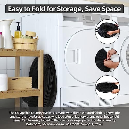 BATTOO Extra Large 107L Strong Laundry Hamper 17.5" x 27" Collapsible Laundry Baskets with Long Straps Drawstring Barrel Foldable Hamper for Laundry Room, Bathroom, Campout, College Dorm or Travel - Image 6