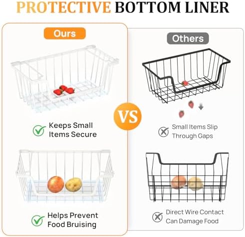 SUNALLY Stackable Storage Bins 6 Pcs Wire Baskets Freezer Organizer, White - Image 3