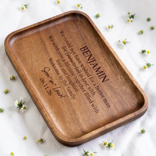 Personalized Wooden Valet Tray, Engraved Catchall Organizer for Son-in-Law, Custom Groom Gift from in-Laws, Wedding Keepsake Gift for Men, Welcome New Son to Our Family - Image 6