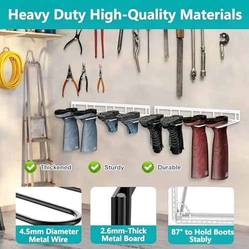 Boot Rack - 4-Pair Wader Hangers Wall Mount Sturdy Metal Cowboy Boot Hangers - Wall Boots Holder Storage Organizer for Closet, Entryway, Indoor, Garage,White - Image 5