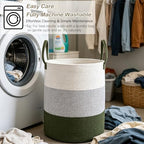 55L Woven Laundry Basket,Large Clothes Hamper with Handles-Green - Image 6