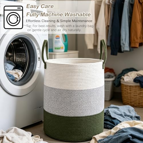 105L Extra Large Laundry Basket,Clothes Hamper with Handles-Green - Image 6