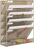 EasyPAG 5 Tier Wall File Holder, Mesh Hanging Folder Organizer with Classify Label, Versatile Desk File Holder, Vertical Wall Mounted Mail Organizer for Office Home Cubicle, Gold by EasyPAG