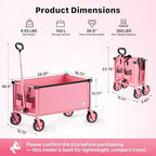 29.3" Collapsible Wagon Cart, 150L Heavy Duty Folding Utility Wagon with Wheels, 260 lbs Load, Portable Rolling Cart for Garden, Shopping, Sports, Camping, Pink - Image 3