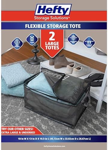 Hefty Large Flexible Tote with Breathable Mesh, Double Zipper, 2 Handles – Ideal for Moving or Clothes & Apparel Storage, Alternative to Plastic Bin, Organizer or Container – 2 Pack - Image 2
