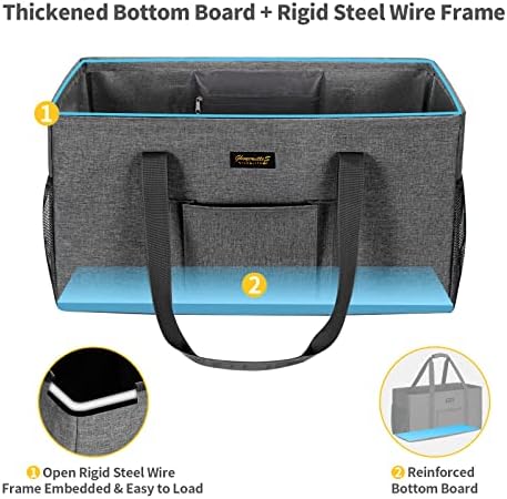 GhvyenntteS Extra Large Utility Tote Bag 2 Pack - Stand Up Utility Tote with Metal Wire Frame & Hard Bottom Board, Reusable Grocery Bags With Handles for Storage, Picnics, Beach, Laundry, Car, Camping - Image 4