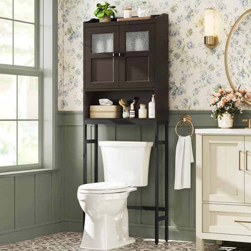 Over The Toilet Cabinet for Bathroom Storage, Over Toilet Storage Cabinet, Above Toilet Storage with 2 Doors and Adjustable Shelf Space Saver Cabinet Over Toilet Bathroom Organizer (Espresso) by MXARLTR