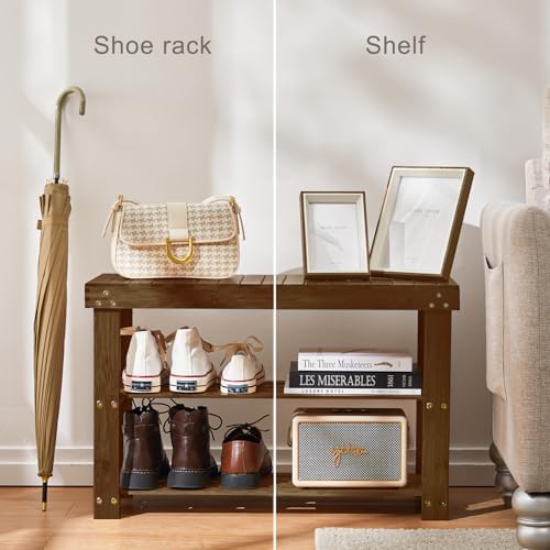 Pipishell 3 Tier Bamboo Shoe Rack Bench for Entryway, Yellow Brown - Image 5