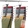 Campior Space Saving Pants Hangers 2 Pack, 6 Layer Jeans Hangers and Closet Organizer for Jeans, Scarves, & Skirts, Multi-Layer Hanger with Anti-Slip Stopper, Heavy-Duty S-Type Stainless Steel, Gray by Campior