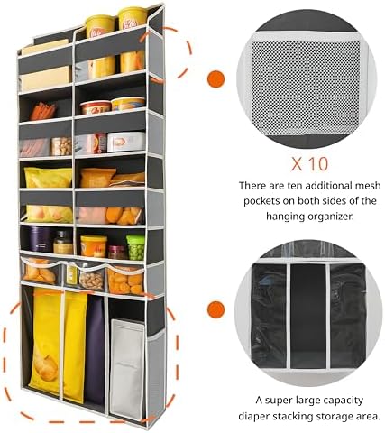 Extra Large Over The Door Organizer with Clear Pockets - 8 Compartments & XL Bottom Storage, Heavy-Duty Hanging Organizer for Bathroom, Bedroom, Closet (57 Inch Height). - Image 3