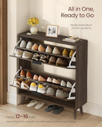 VASAGLE MAXE Collection - Shoe Storage Cabinet with 2 Flip Drawers, Freestanding Narrow Shoe Rack Organizer for Entryway, Fluted Doors, Fits 12-16 Pairs, Mid Century Modern, Walnut Brown UHSC202KF02S - Image 6