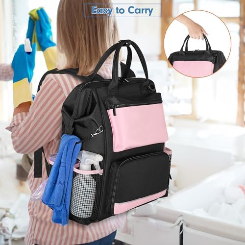 LoDrid Heavy Duty Cleaning Supplies Bag with Steel Frame Top, Pink - Image 5