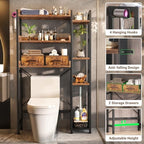 Besiost Over The Toilet Storage, 7 Tier Bathroom Organizer with Reversible Side Shelf and 2 Fabric Drawers, Adjustable Freestanding Rack Space Saver for Small Spaces, Rustic Brown - Image 4