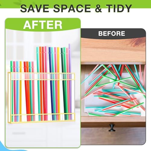Qinyoung Acrylic Straw Holder for Cabinet Door,Gold Trim,Large,Clear - Image 5