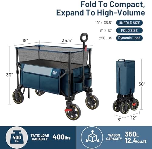 Timber Ridge 350L Extra Large Collapsible Folding Wagon Carts with Brake - Image 6
