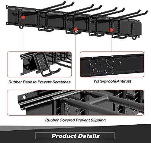 Sttoraboks Garage Wall Organizer, Heavy Duty Tool Hangers for Garage Wall with 6 Double Hooks & 2 Rails, Tool Organizer Wall Mount, Garage Hanging Storage Rack for Shovel, Rake, Broom and Ski Gear - Image 4