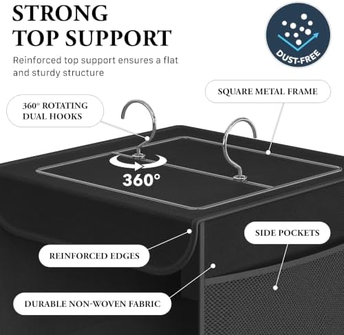 Simple Houseware 5 Shelf Hanging Closet Organizer, Black | 360° Rotating Dual Hooks, Top Support Metal Frame, 6 Side Mesh Pockets - Image 3