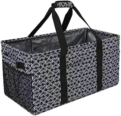 Joyfol Day Extra Large Utility Tote Bag, Reusable Grocery Bags Foldable,Upgraded Metal Frame, With Sturdy Handles Reinforced Bottom Heavy Duty Oxford Fabric Moving Shopping Bags, Heart Black by JoyfolDay