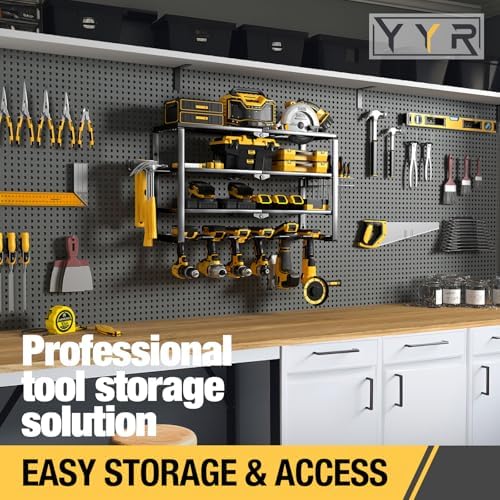 YYR 4 Layer Power Tool Organizer Wall Mount, Cordless Drill Hanger Storage Rack, Battery Tools Holder with Charging Station Shelf for Garage Organization, Workshop, Pegboard, Shed - 24 Inch 6 Slots - Image 6