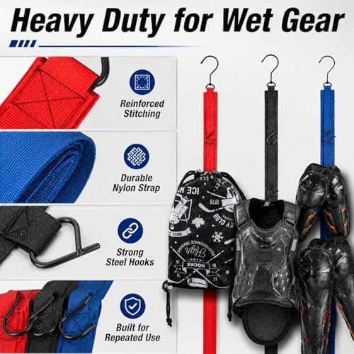 TUYUU 4PCS Hockey Equipment Drying Rack Set, 15 Adjustable Hooks Hanger - Image 4