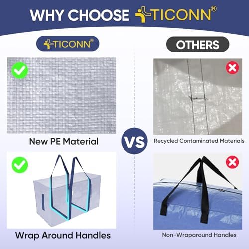 TICONN 4 Pack Extra Large Moving Bags Heavy Duty with Zippers & Carrying Handles, Durable Storage Bags Moving Boxes for Closet Organizers and Storage (4 Pack, Navy) - Image 4