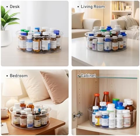 Medicine Bottle Organizer, Medicine Organizer for Cabinet, 10.24" Diameter, Transparent Lazy Susan Medicine Cabinet Organizer for Supplement Vitamin Pill Bottle Storage - Image 7